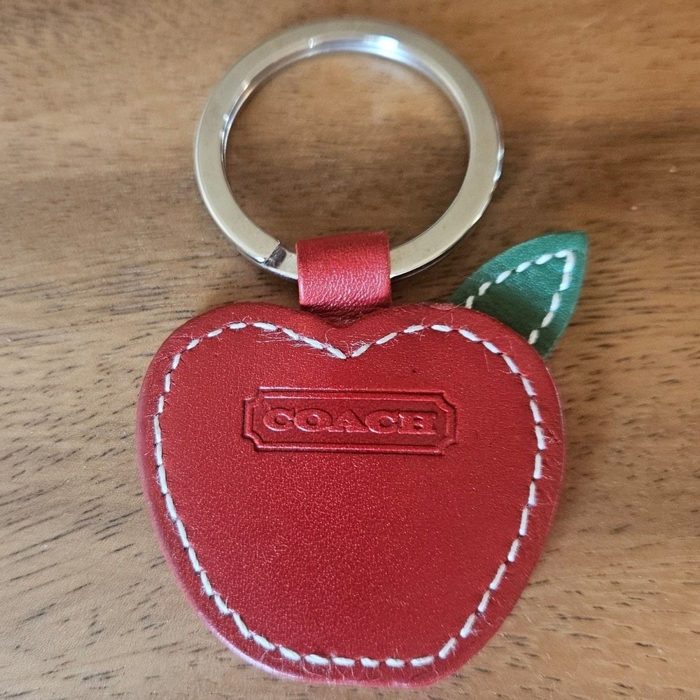Vintage Coach Red Leather Apple Keychain Bag Charm Key Fob Made in Italy Rare
